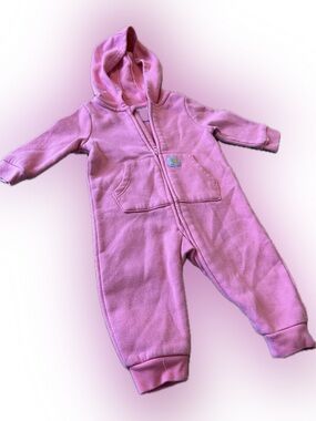 Carhartt Pink Hooded Fleece One-Piece Romper for Kids